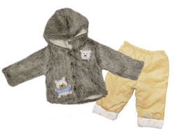Kojenecký zimní kabátek s kapucí a kalhotami - chlapecký