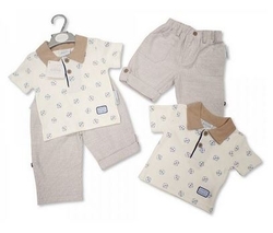 2 dílná souprava kojeneckého oblečení pro kluky, triko s krátkým rukávem a límečkem a kalhoty