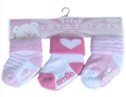 Soft Touch Kojenecké ponožky s protiskluzovou vrstvou - růžové - sada 3 párů