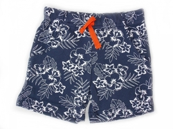 Letní kojencké šortky pro chlapečky modré s květinami a oranžovou tkaničkou