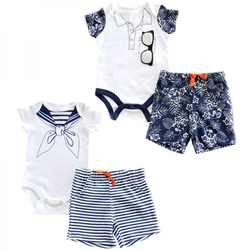 Souprava kojeneckého oblečení pro kluky, šortky a body s krátkým rukávem modro bílá