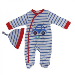 2dílná souprava kojeneckého oblečení pro kluky, kojenecké dupačky a čepička s motivem autíčka