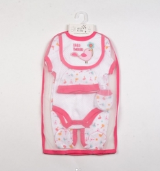 5 dílná dárková souprava kojeneckého oblečení pro holčičky v síťovaném obalu