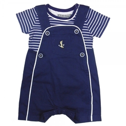 Modré, pruhované tričko a lacláče, 2dílná souprava kojeneckého oblečení námořník