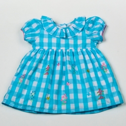 Kojenecké šatičky kostkované, modré s výšivkami, kojenecké oblečení pro holčičky