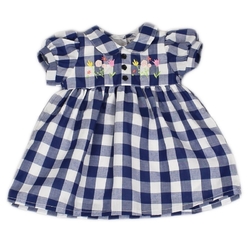 Modré kostkované kojenecké šatičky pro holčičky, dívčí kojenecké oblečení