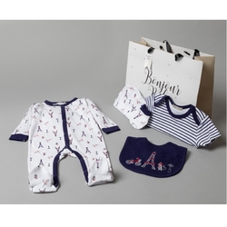 6dílná dárková souprava kojeneckého oblečení Bonjour Bébé Paříž pro chlapečky