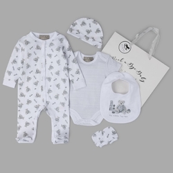 Rock a Bye Baby 6dílná luxusní dárková souprava s medvídkem