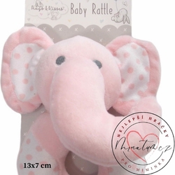 Hugs and Kisses růžové plyšové chrastítko pro holčičku slon