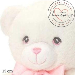 Pohádkově kouzelné hračky pro miminka Keel Toys, Plyšový medvídek s růžovou mašlí pro holčičku 15 cm
