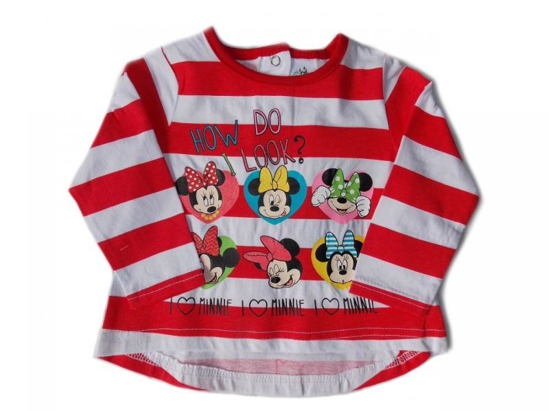 Kojenecké oblečení|Kojenecké triko s dlouhým rukávem bílo-červené Minnie Mouse