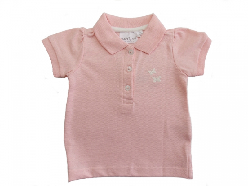 Růžové kojenecké triko s krátkým rukávem a límečkem 