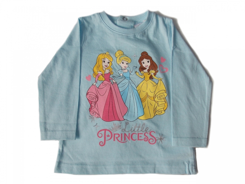 Modré kojenecké triko s dlouhým rukávem a motivem princezen pro holčičky