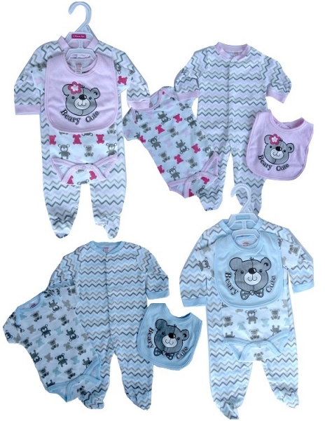 3dílná souprava kojeneckého oblečení s medvídky, kojenecké dupačky, body s krátkým rukávem a bryndák
