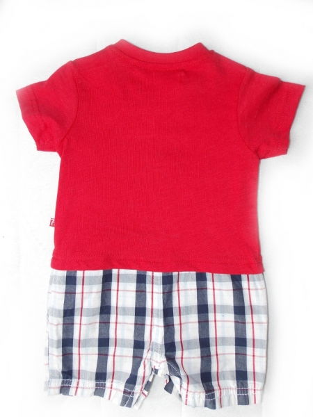Červeno-modré kojenecké dupačky pro chlapečky s krátkým rukávem a nohavičkami