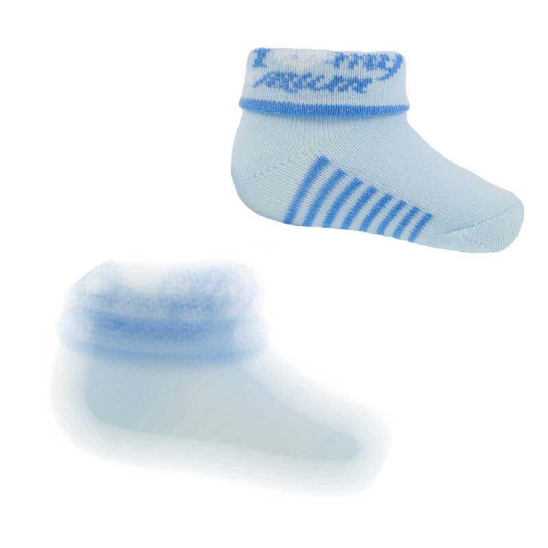 Kojenecké ponožky pro kluky modré s nápisem I love my mum, doplněk kojeneckého oblečení 