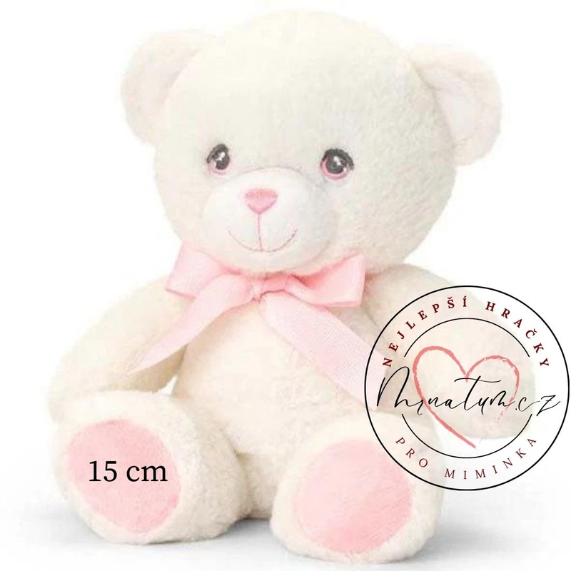 Keel Toys plyšový medvídek s růžovou mašlí