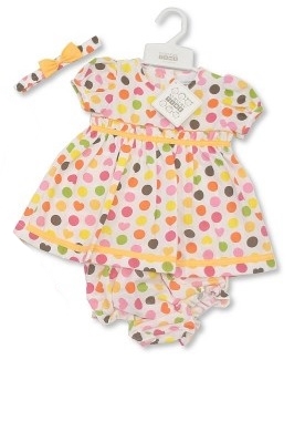 Nursery Time Kojenecké šatičky s kalhotkami a čelenkou Barva Žluté doplňky, Věk 0-3