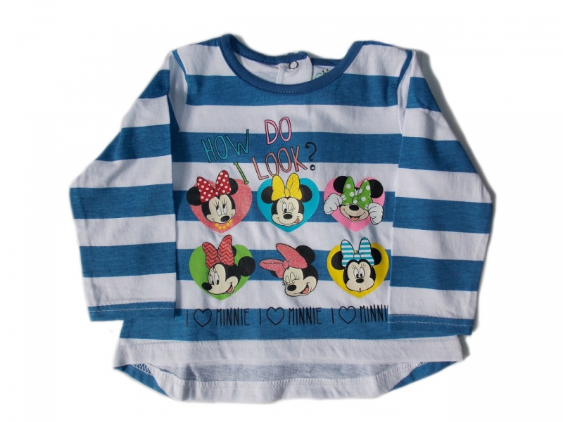 Disney Baby Kojenecké pruhované triko s dlouhým rukávem s motivem Minnie Mouse Věk 6-12 (68-80), Barevná kombinace Bílá s modrým potiskem